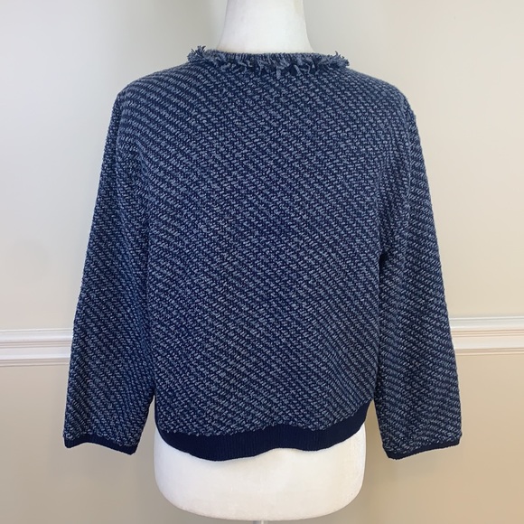 LOFT 3/4 Sleeves Fringe Knit Navy Open Jacket M - Picture 9 of 13